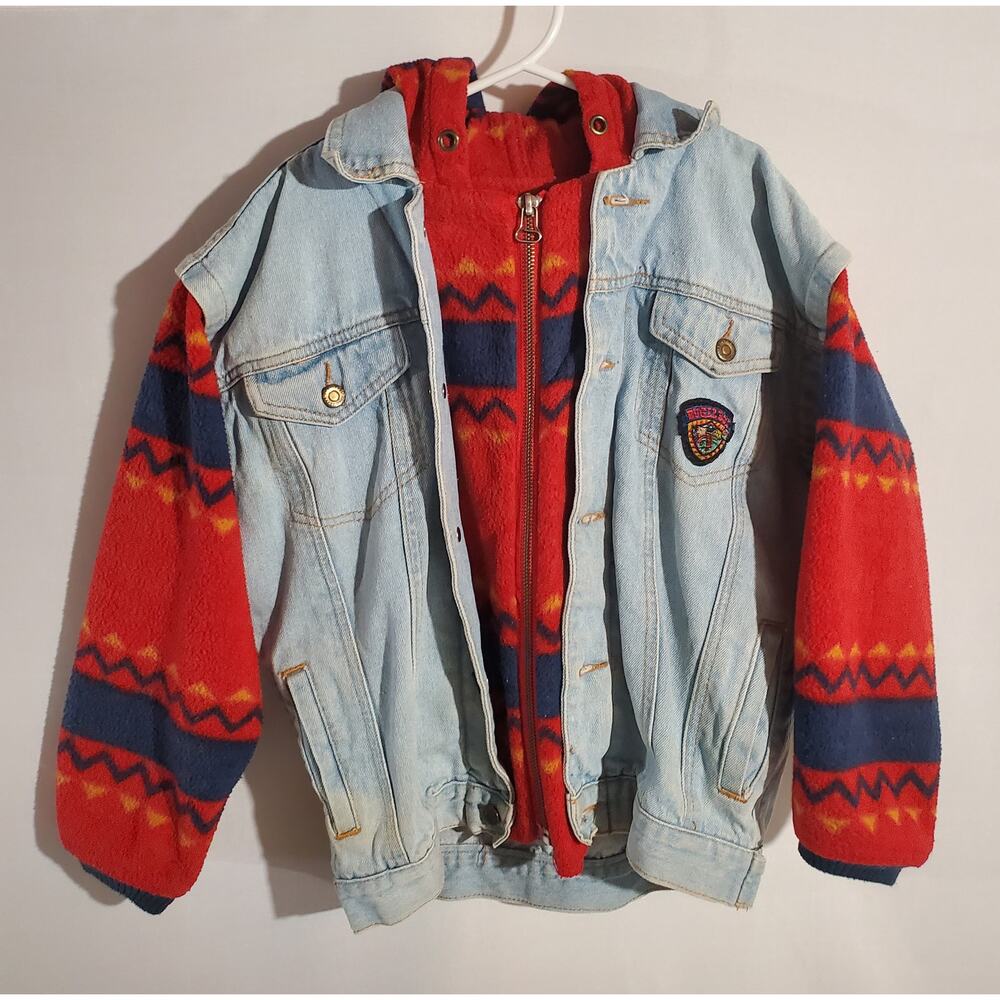 Vtg 90s Bugle Boy Denim Fleece Hooded Jacket Youth Little Boy Size XL Southwest